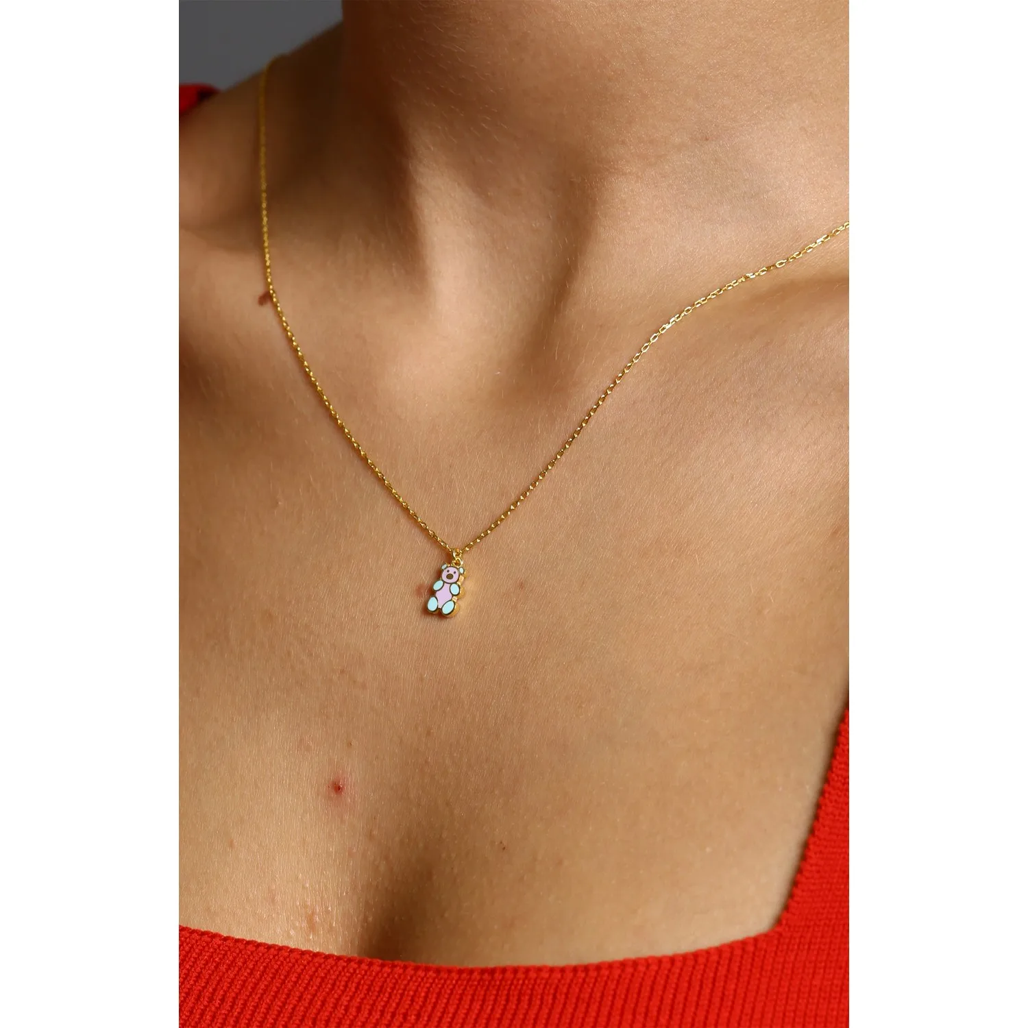 

925 Tiny Bear Silver Realite Necklace Domestic Production Stylish Design Does Not Tarnish Gold Plated HBCV00000FHL7X