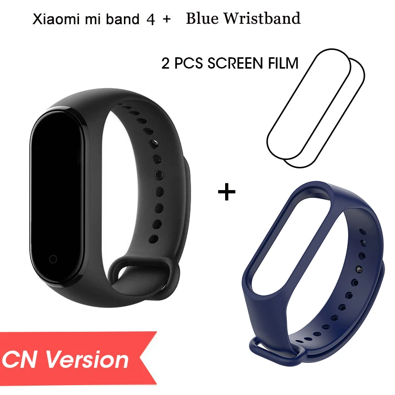 CN add film Blue Xiaomi mi-браслет 4 Smart mi Band цветной экран браслет пульсометр Фитнес Спорт Музыка Bluetooth 50 м водонепроницаемый - Цвет: CN add film Blue