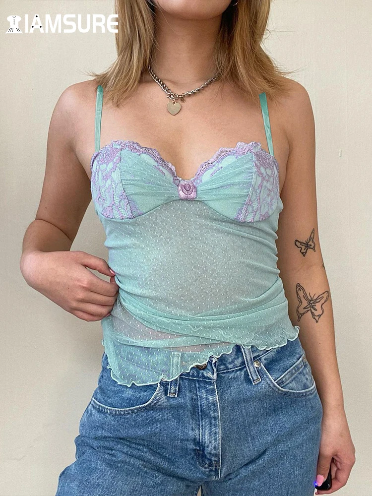 Сексуальный милый кружевной сетчатый топ IAMSURE с бантом - Цена: 17.37