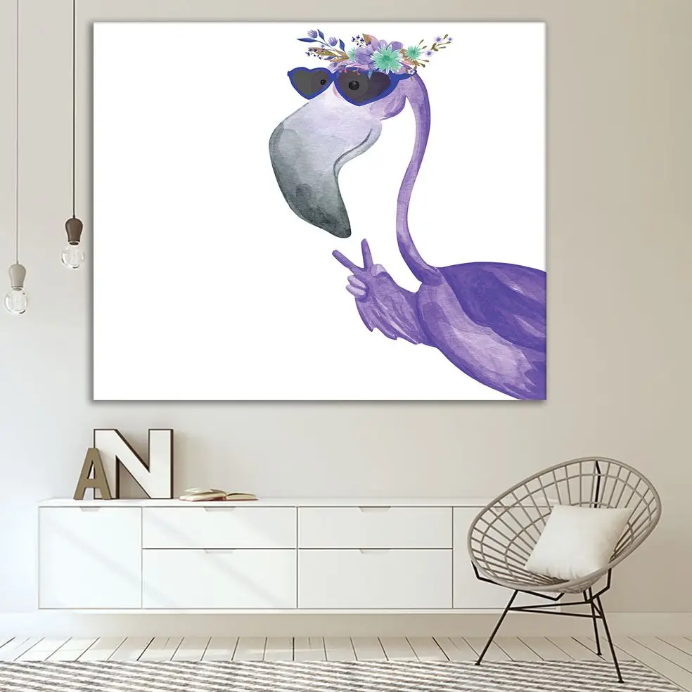 Гобелен Фламинго в солнцезащитных очках и цветочный венок Hello Лето Экзотические