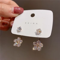 new korean trendy rhinestone flowers drop earrings for women crystal flower moon earring elegant female temperament jewelry