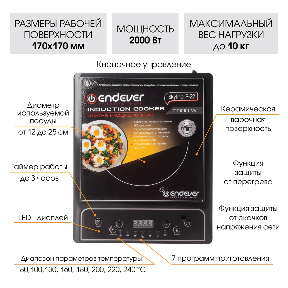 Плитка электрическая индукционного типа Endever Skyline IP 22|Индукционные плиты| |