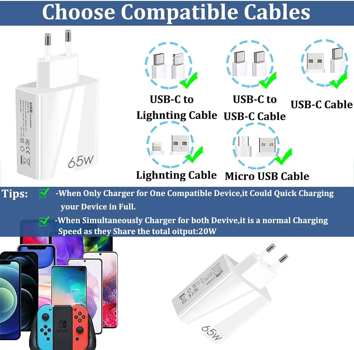Быстрое зарядное устройство 65 Вт USB C Quick Charge 3 0 QC3.0 QC PD3.0 PD USB-A Type быстрое для Huawei iPhone