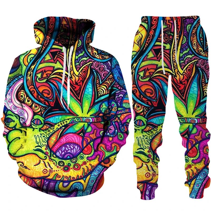 Colorful Trippy Weeds 3D Printed Hoodie/Pants/Suit Men Women Casual Pullover Sweatshirt Set Harajuku Couple Sportswear Tracksuit