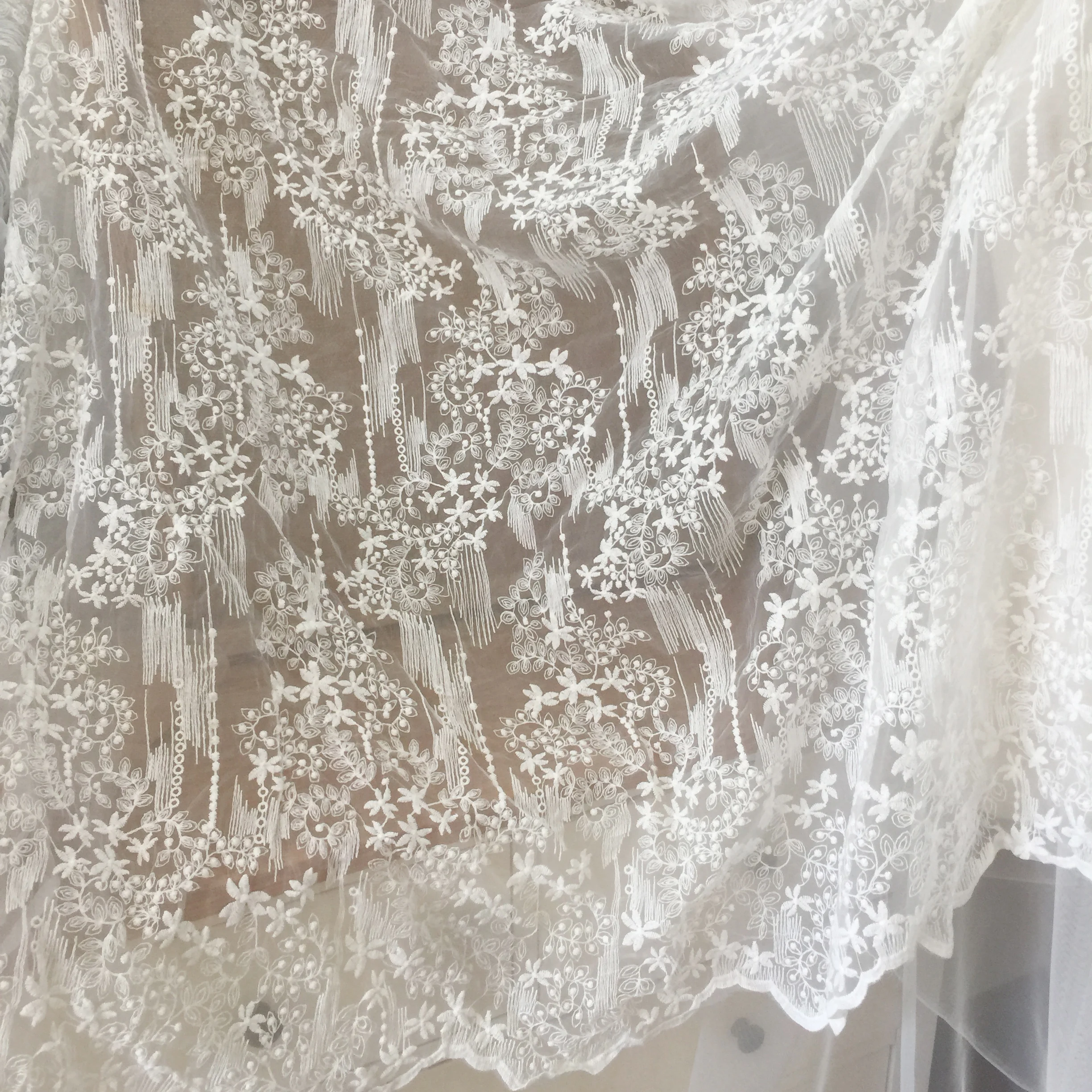 

2 Yards Off White Retro Breeze Cotton Lace Fabric , Embroidered Floral Lace Fabric, French Lace Fabric, Bridal Lace Fabric