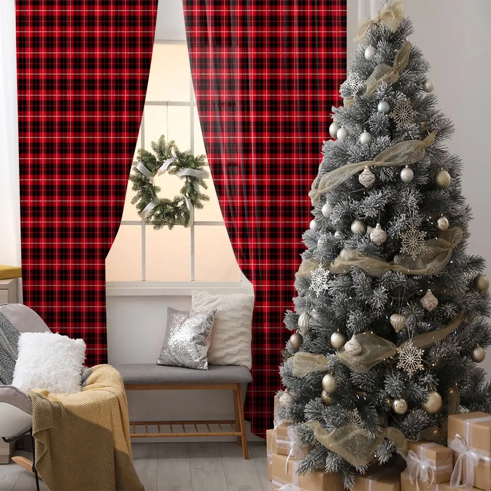 

Curtain Check Pattern Traditional Fabric Design Vintage Country Style Decorating Print Red