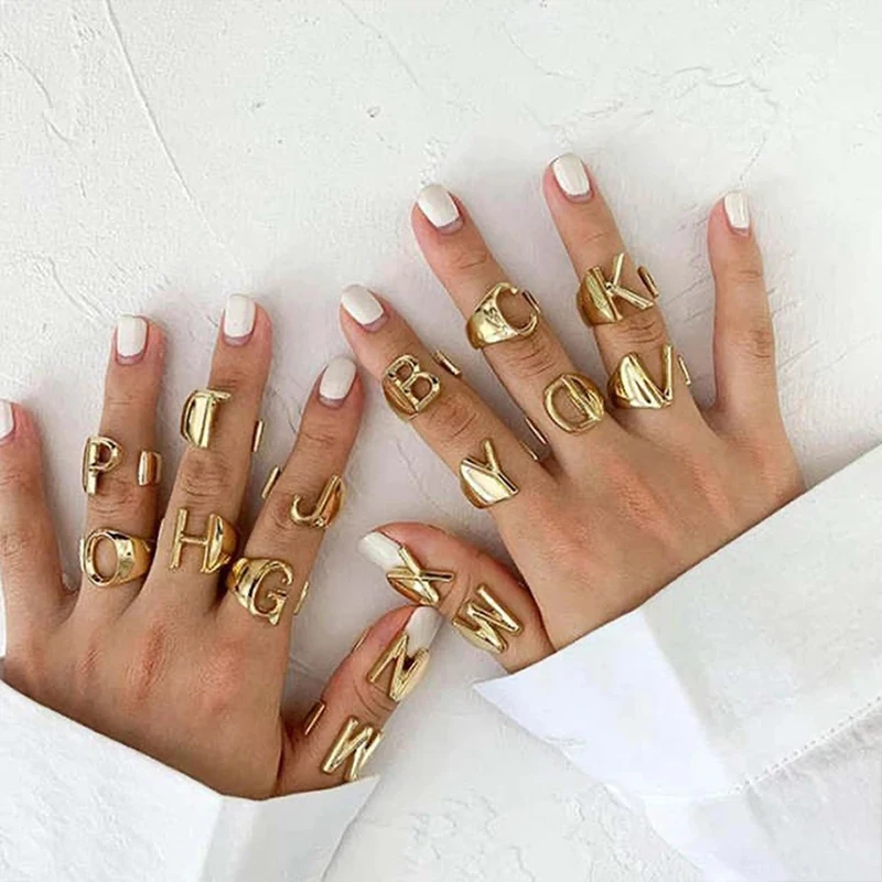 

Vintage Letter Women's Ring Gold Initial Couple Rings Gothic Accessories Mother's Day Gift Retro Supplies For Jewelry