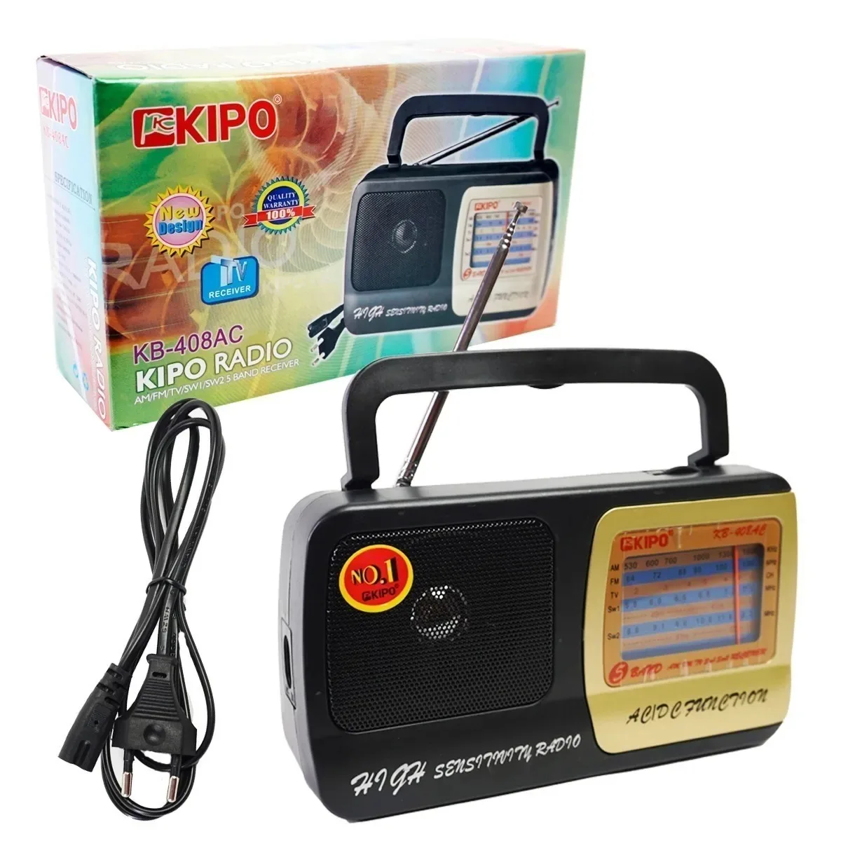 Радиоприемник Переносной KIPO KB-408AC Диапазон тюнера AM/FM/TV/SW1-2 Питание 220В |