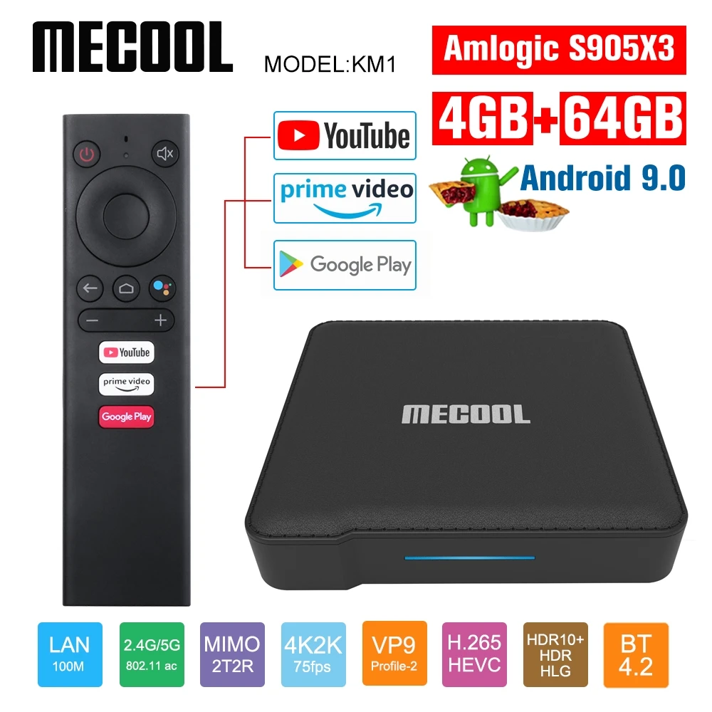 ТВ приставка Mecool KM1 сертификат Google Android 9 0 Amlogic S905X3 Smart tv Prime Video 4K 4G 64G двойной Wi Fi 2T2R
