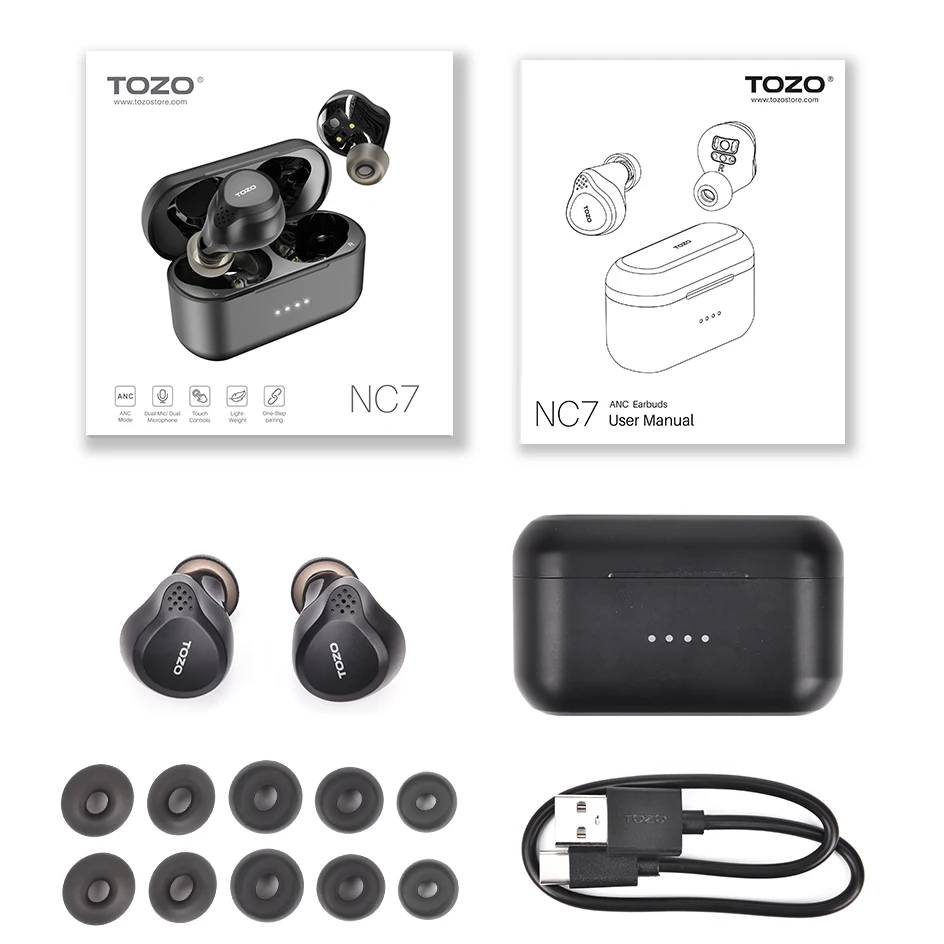 TOZO NC7 Wireless Earbuds With Active Noise Cancelling , Bluetooth Earphones With Immersive Sound ,in-Ear Detection Headphones