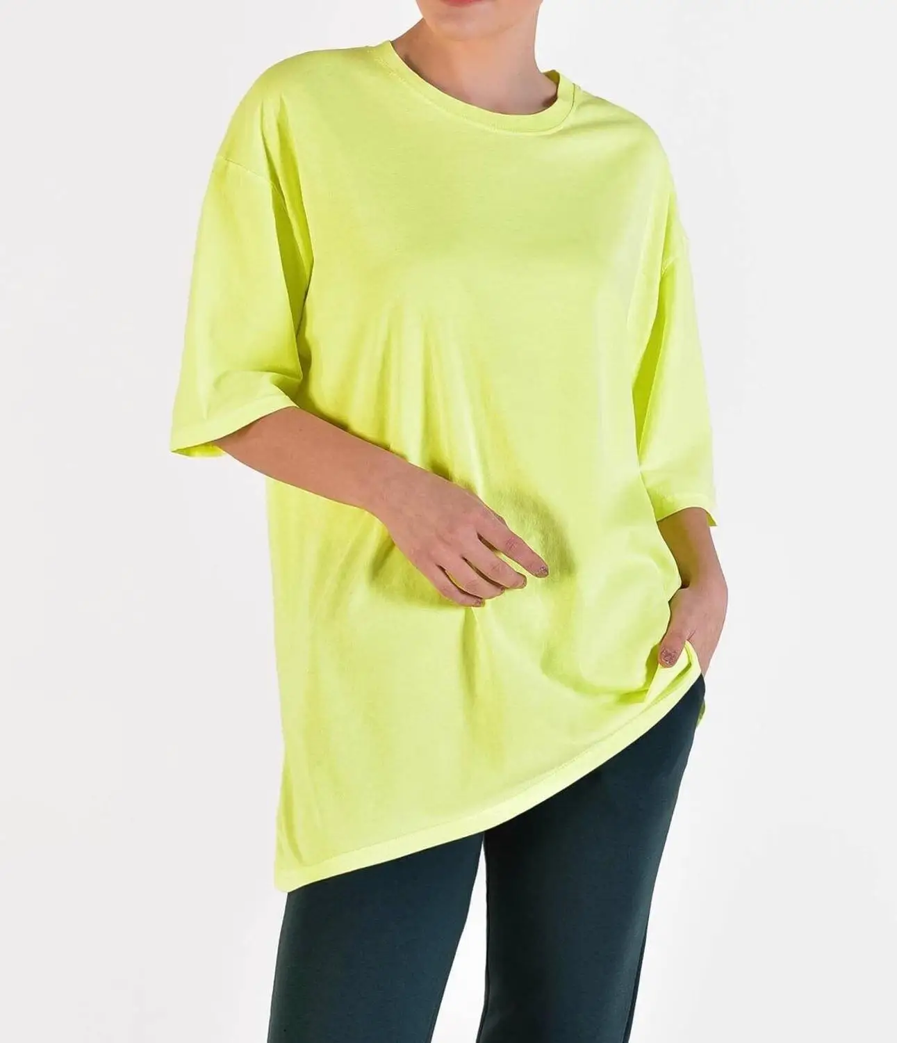 Неоново-Желтая Женская футболка с круглым вырезом 100 хлопок Повседневная | одежда