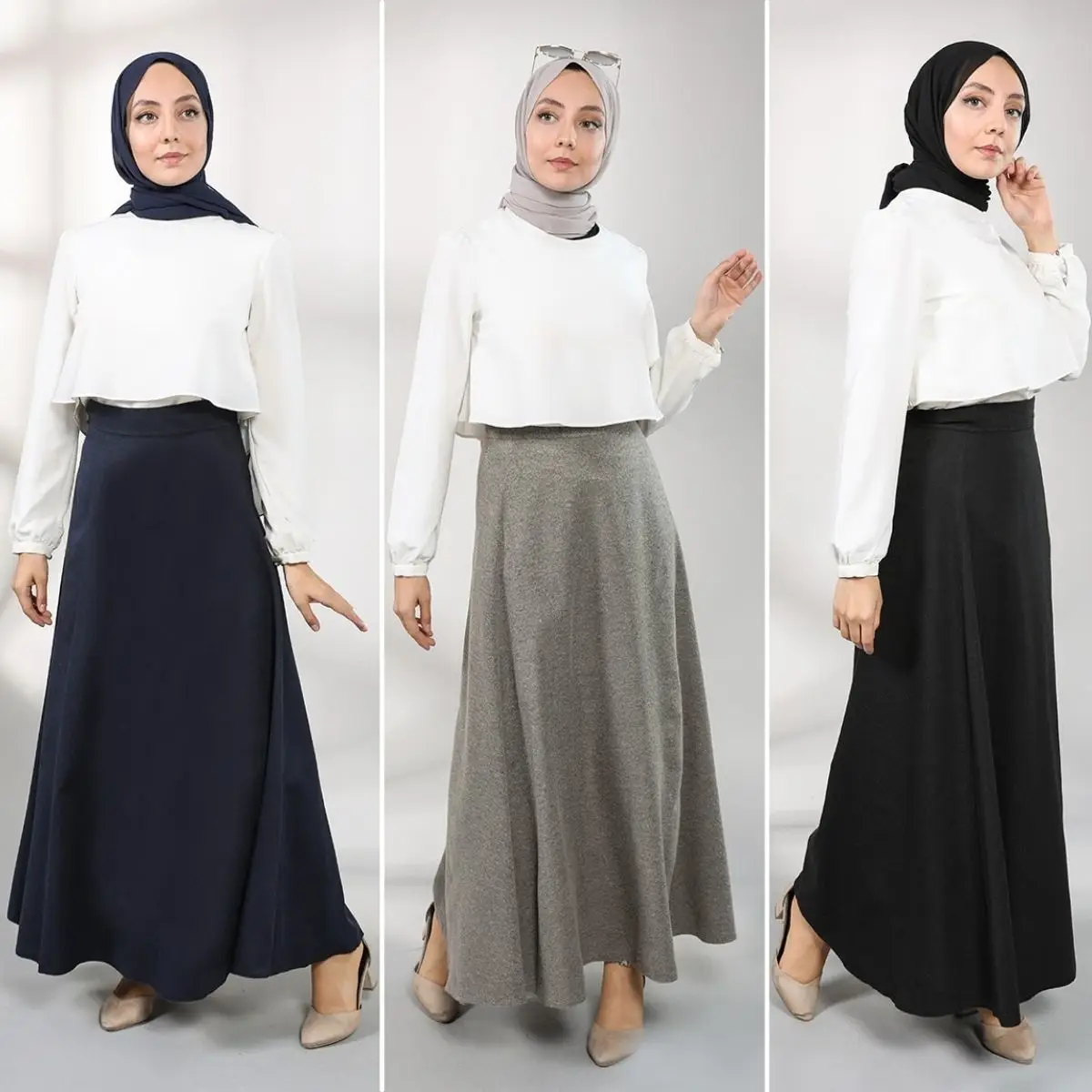 

2021 Women Long Skirt Muslim Fashion Stylish Hidden Zipper Detail A-Line Four Season Viscose Islamic Clothes Solid Straight