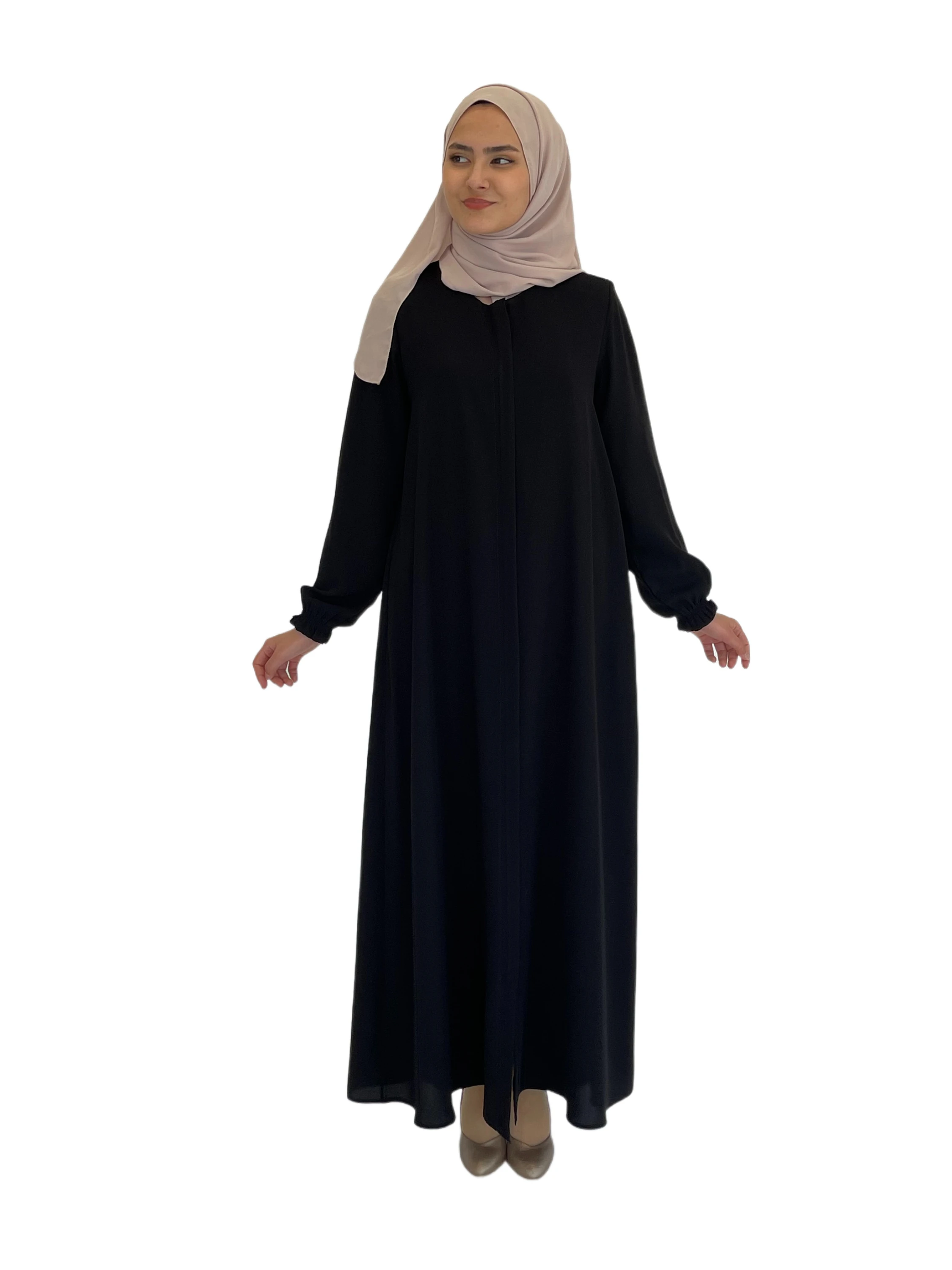 Макси-платье с длинным рукавом, абайя для мусульманских платьев для женщин, повседневная одежда из крепированной ткани, хиджаб для Дубая, по...