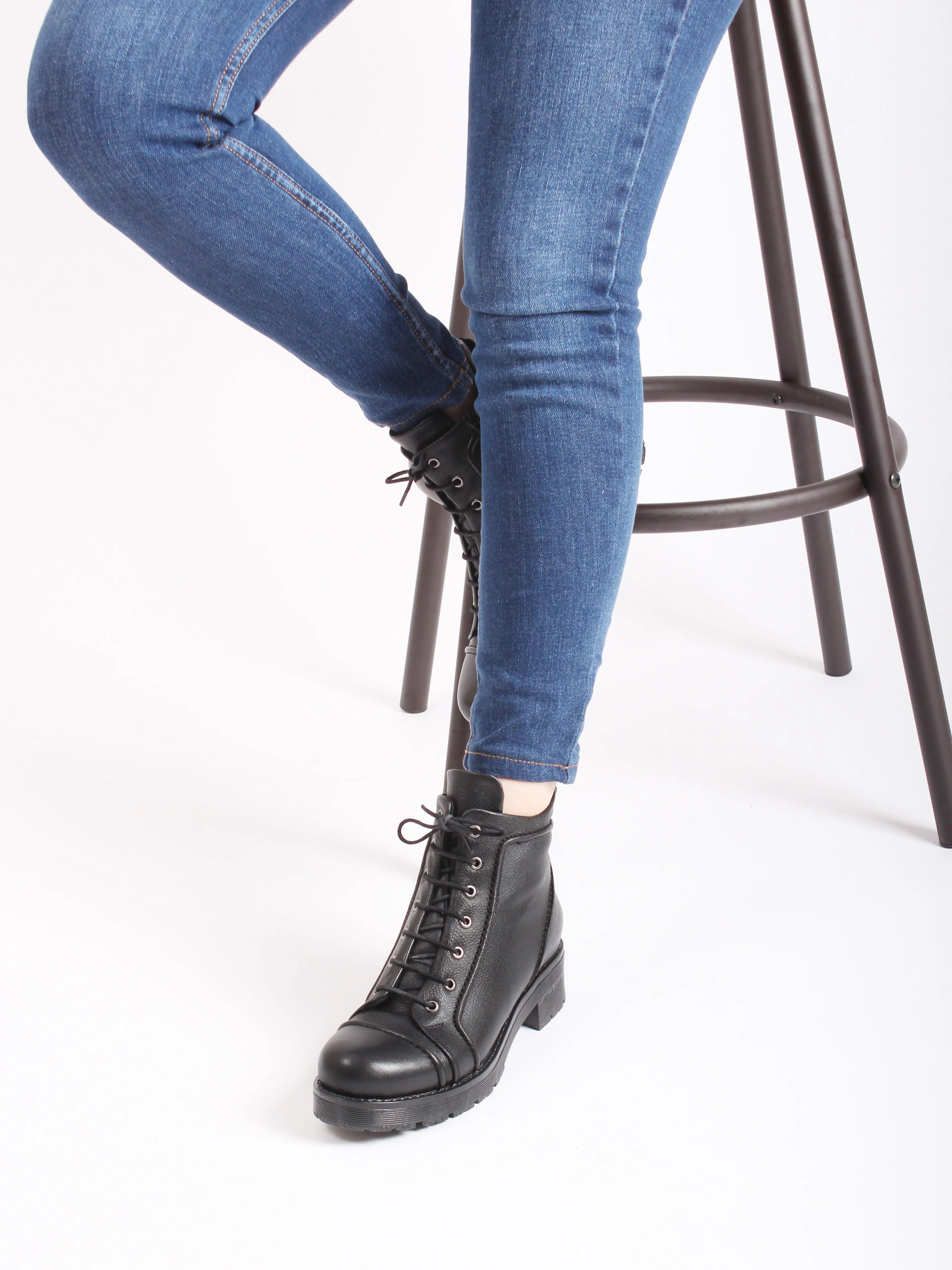 

Women's Boots Black Genuine Leather Zipper Lace up Casual Comfortable non-slip sole rubber sole Winter 2022 Season