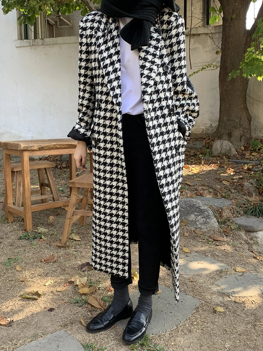 Женская осенне-зимняя клетчатая повседневная куртка из твида с длинными