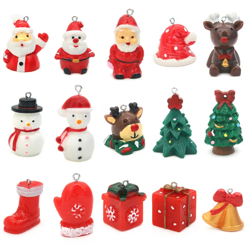 

10pcs Christmas Thematic Resin Decoration Ornament Pendants Charms Deer Tree Sock Snowman Approx 16-30×22-41mm For Gift Necklace