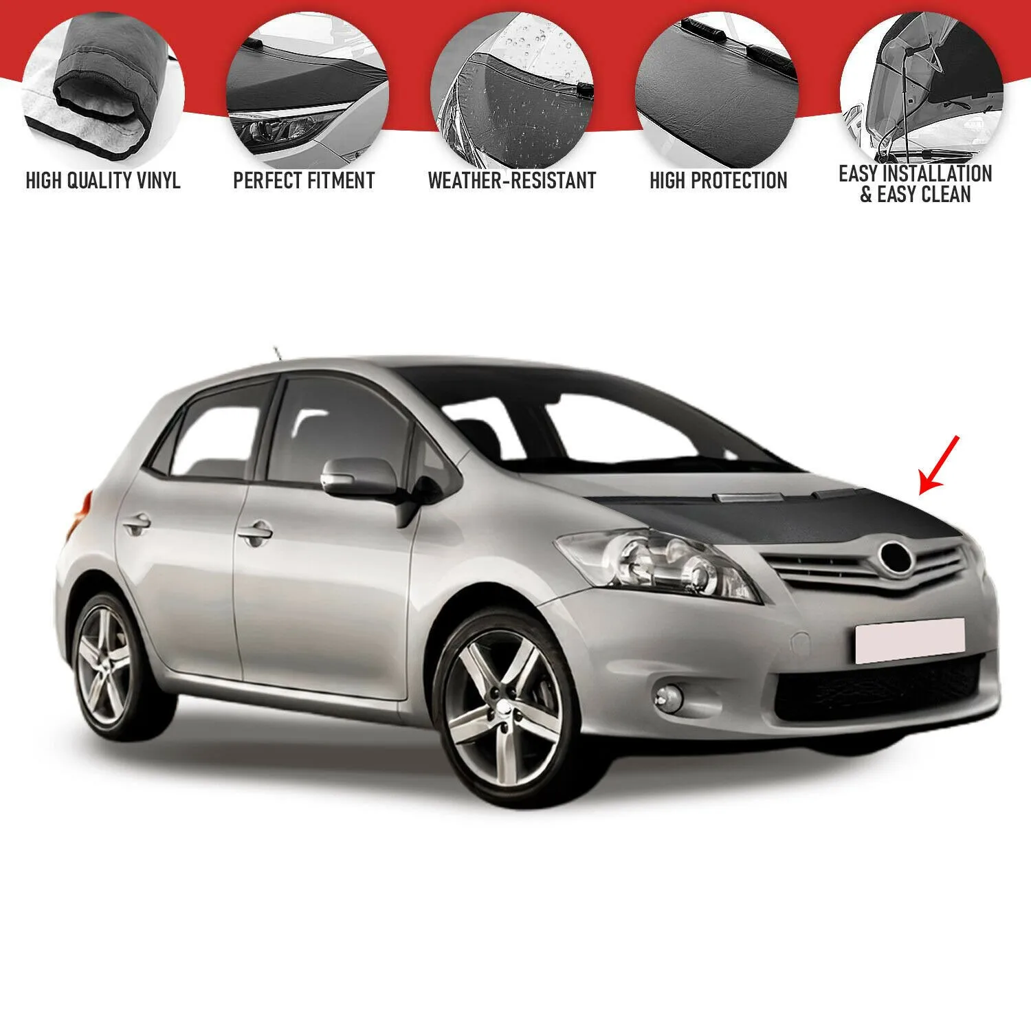 

Car Bonnet Mask Hood Bra Protector Pu Leather Stone Guard Fits Toyota Auris 2007-2010