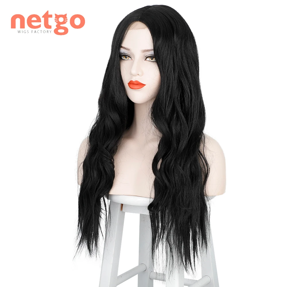 

Netgo Long Wavy Synthetic Wig for Black Women Heat Resistant Fake Hair Middle Part Afro Wigs Cosplay Party Costume