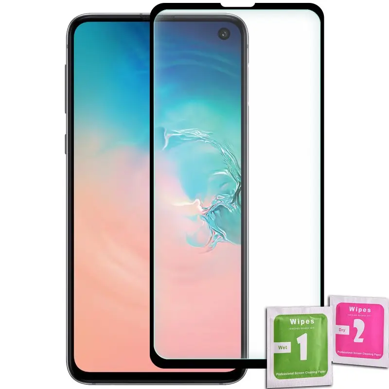 Закаленное стекло для защиты экрана SAMSUNG GALAXY S10E черное переднее полноценное