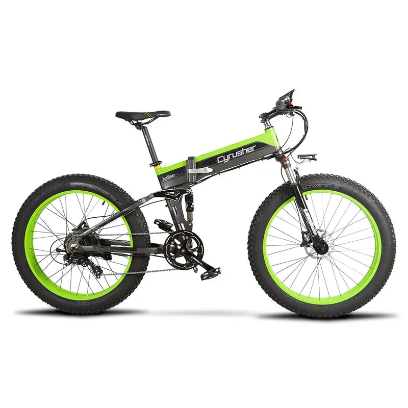 Cyrusher Ebike 500 Вт 48 В 10ач XF690 складывающийся велосипед с полной подвеской 7 скоростей складной электрический велосипед складной Снежный велосипед - Цвет: Black green