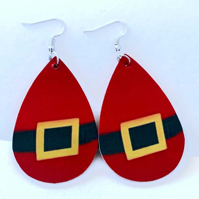 

New Merry Christmas Santa Hat Faux Leather Earrings Bulk Wholesale Stock