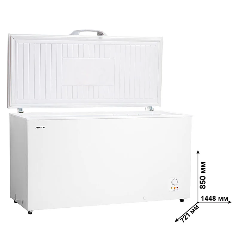 Морозильный ларь AVEX CF-510, обьем 480л, класс А+, 2 корзины, замок, 26кг/сут, сохранение холода до 50ч, зимняя защита, индикация повышения температуры, ножки колесики - Цвет: Белый