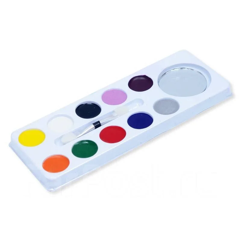 Краски грим для лица с кистью-аппликатором и зеркалом 10 цветов | Канцтовары офиса