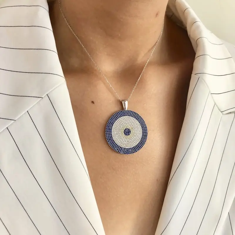 

Evil Eye 925 Sterling Silver Necklace Women Girls Gift Jewelry Accessories Fashion Handmade Elegant Chain