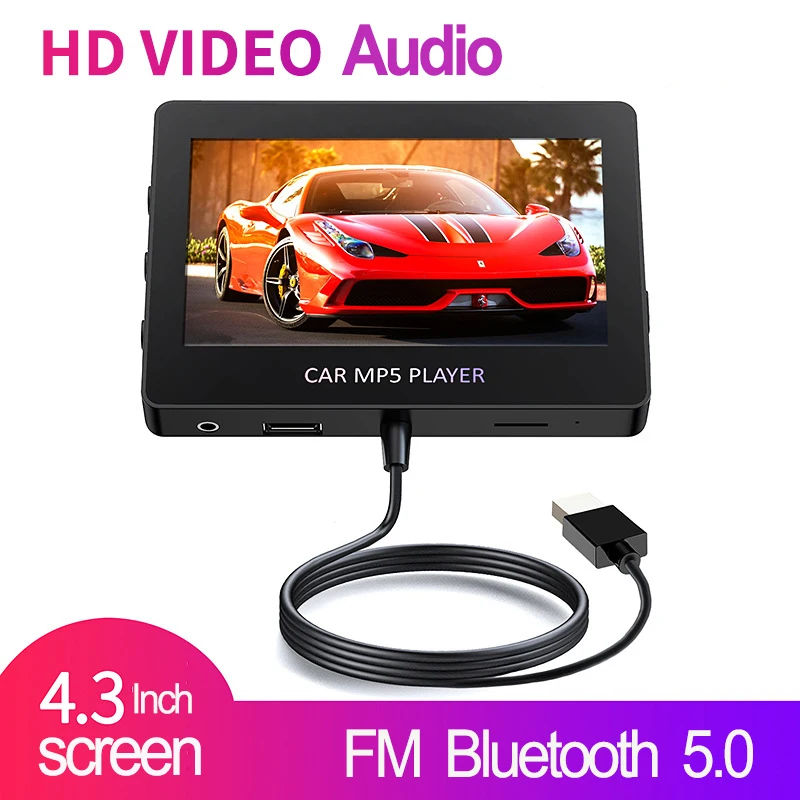 

2021 New 4.3 inch Car FM Transmitter Stereo Bluetooth MP5 Video Audio Player support AUX U Disk TF With Remote Control