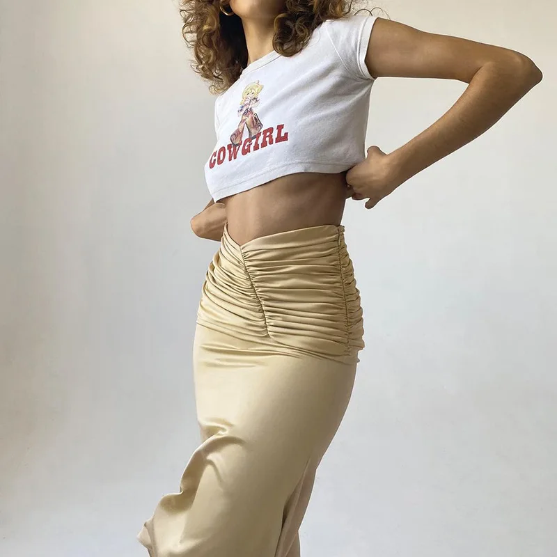 Элегантная женская облегающая юбка с высокой талией плиссированная атласная до