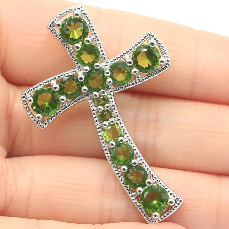 

48x32mm Classic Long Cross 8.2g Green Peridot London Blue Topaz Wedding Woman's Silver Pendant