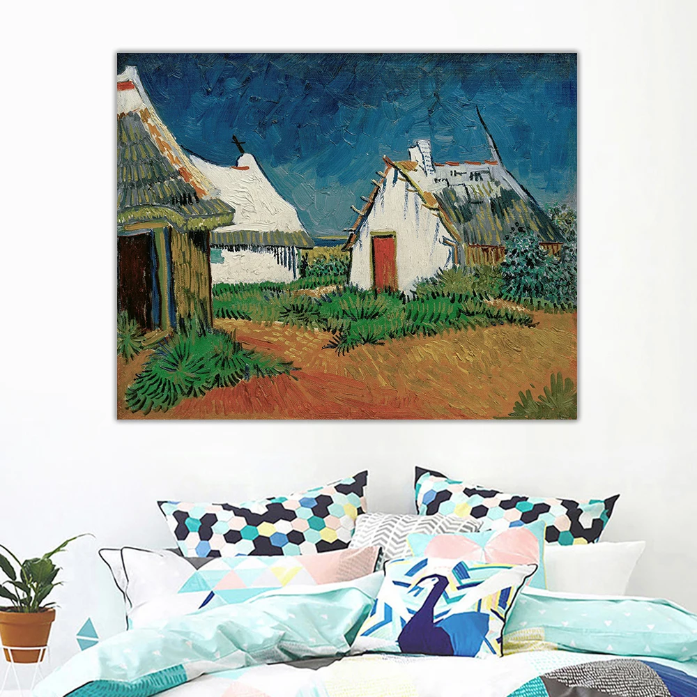 

Holover Canvas Oil Painting Van Gogh"White Cottages in Saintes-Maries"Colorism Expressionism Aesthetic Wall Art Home Decoration