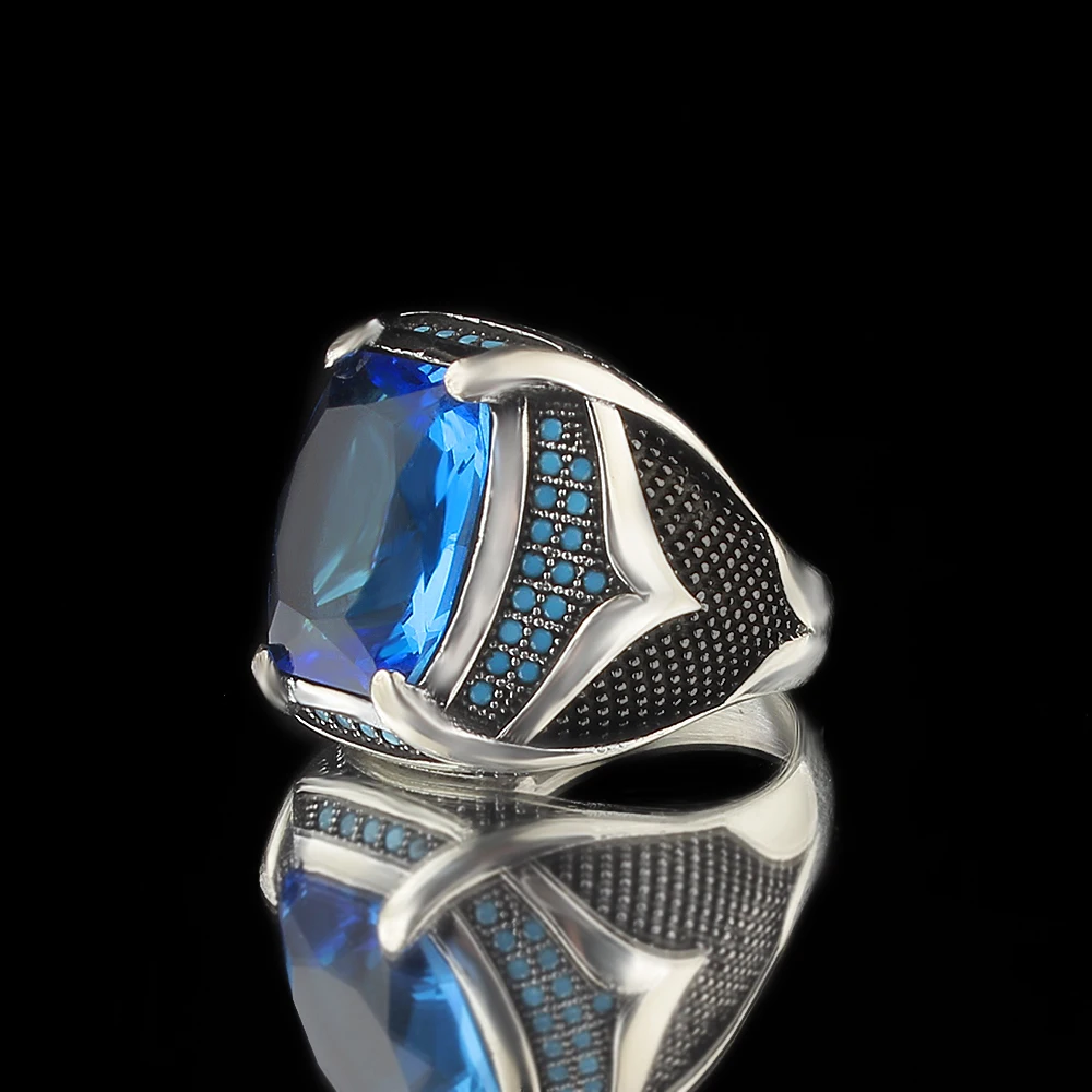 925 Sterling Silver Ring for Men Topaz Stone  Jewelry Fashion Vintage Gift Onyx Aqeq Mens Rings All Size