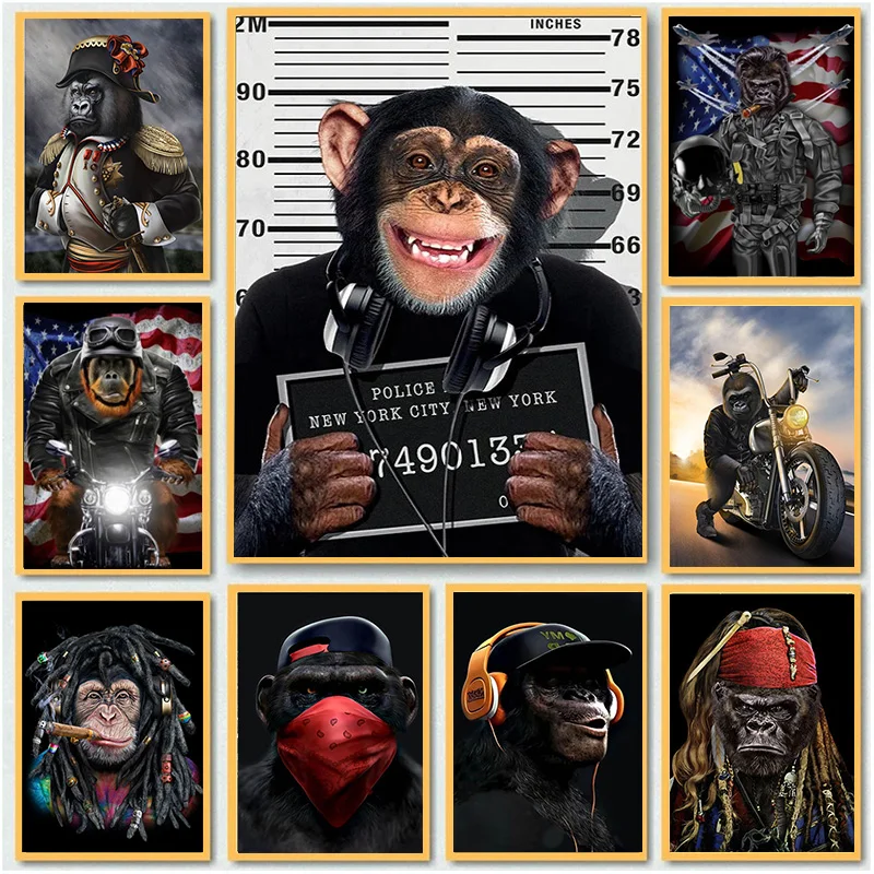 

Monkey King Canvas Painting Wall Art Gorilla Smocking Posters And Prints For Living Room Apes Officer Animal Picture Home Decor