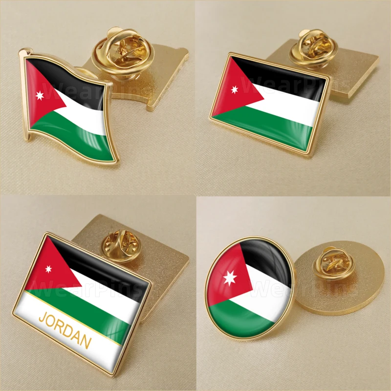 Герб Jordan Jordanese карта Национальный флаг Эмблема с национальным цветочным брошь