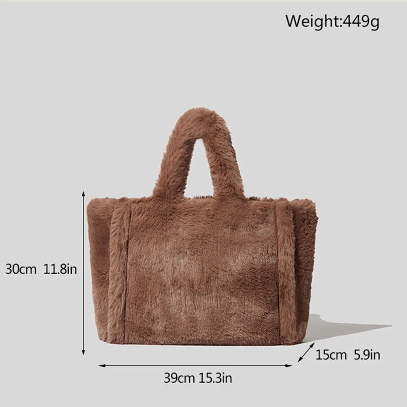 MABULA Winter Simple Stylish  Faux Fur Tote Handbag Branded Design Soft Phone Purses Luxury Women Work Bag