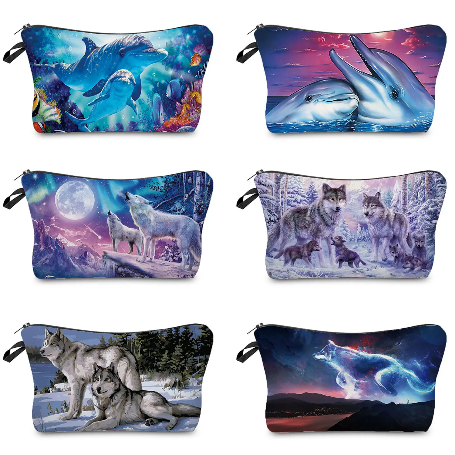 

Wild Wolf Printing Cosmetic Bag Funny Waterproof Women Makeup Bags Portable Mini Cosmetics Pouches For Travel With Zipper Purse