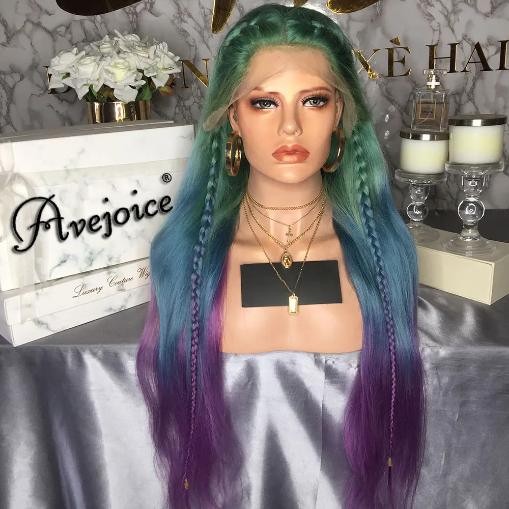 Прямые плетеные цветные парики из человеческих волос спереди предварительно