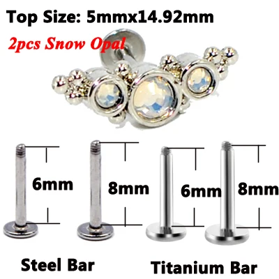 2pcs Snow Opal 2 шт. G23 титана и стали Опал кластер ухо траг спиральный для хряща кристалл серьги губная серьга-гвоздик бар губы нательное пирсинг-кольцо ювелирные изделия - Окраска металла: 2pcs Snow Opal