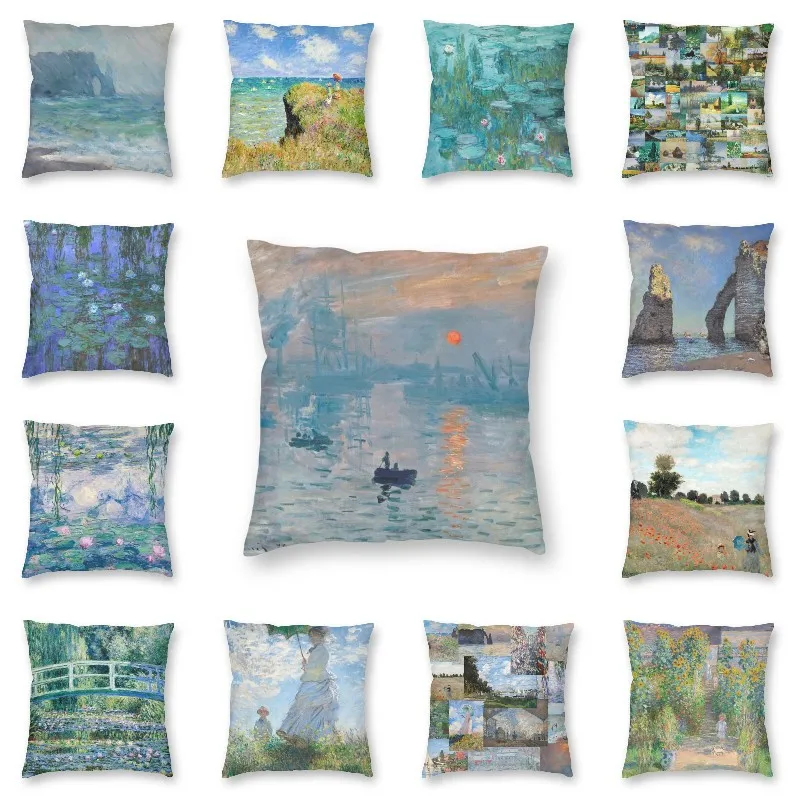 

Claude Monet Impression Sunrise Cushion Covers Sofa Home Decorative Famous Oil Painting Square Throw Pillow Case 45x45cm