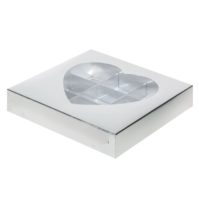 30 шт. Коробка для 9 конфет трюфелей сладостей подарочная с окном &quotСердце&quot