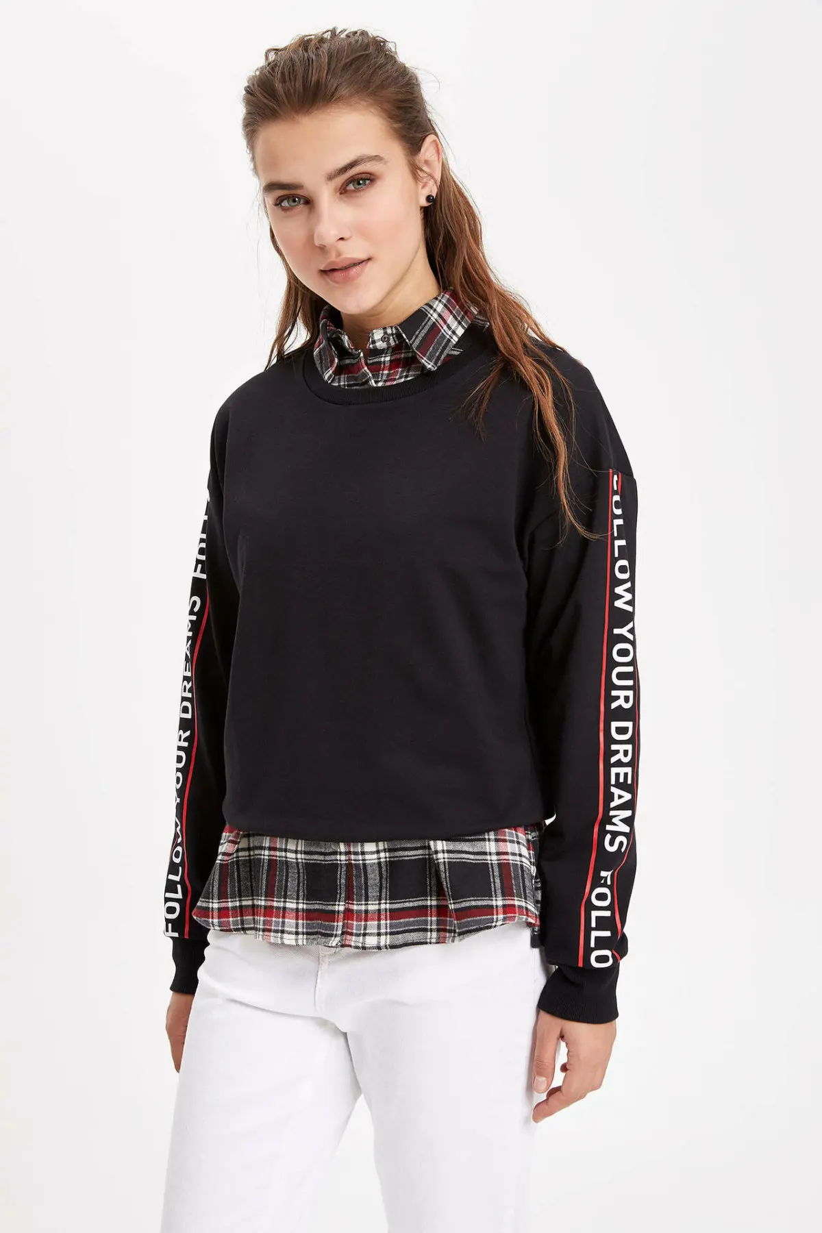 DeFacto женские весенние повседневные Черные толстовки с капюшоном свитшоты