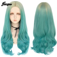 ebingoo blonde mix blue synthetic machine made wigs long natural wave wig high temperature fiber hair wigs for women