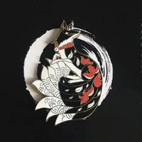 kitsune fox spirit hard enamel pin cartoon elegant black nine tailed fox animal metal brooch accessories fashion badge jewelry