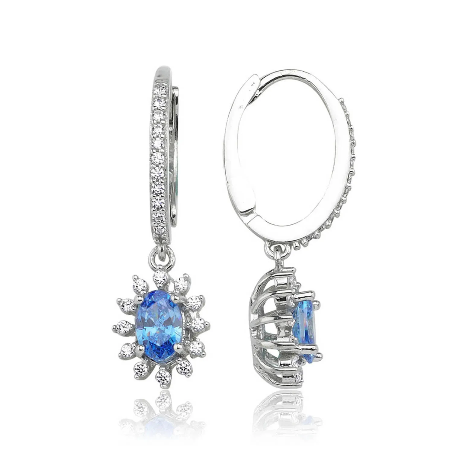 

Valori Jewels Elegant Oval, 0.80 Carat, Zirconia Fancy Blue White Oval Gemstone, Rhodium Plated, Sterling Silver Dangle Earrings