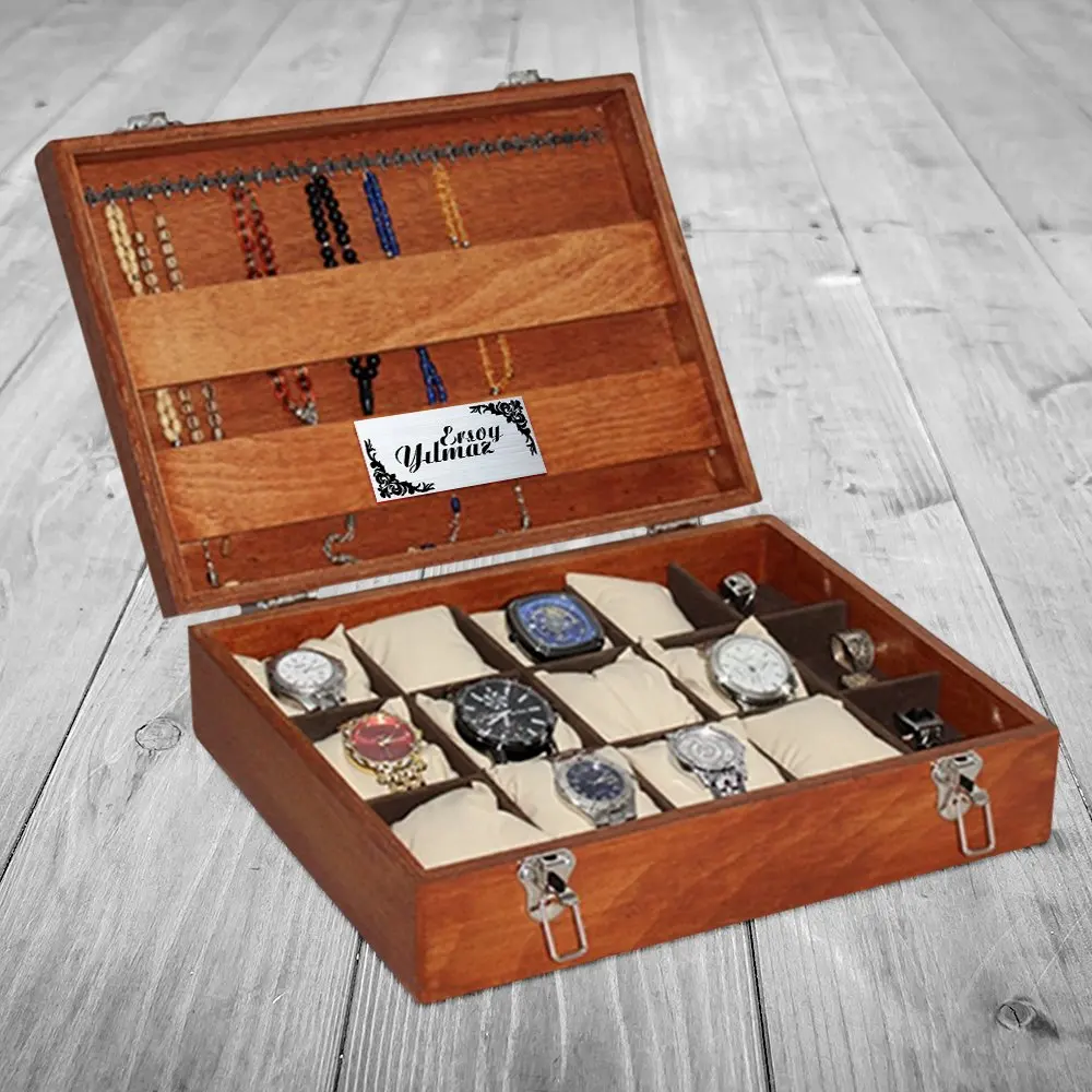 

Персонализированные Роскошные часы из цельного дерева 12'li и сумка для аксессуаров