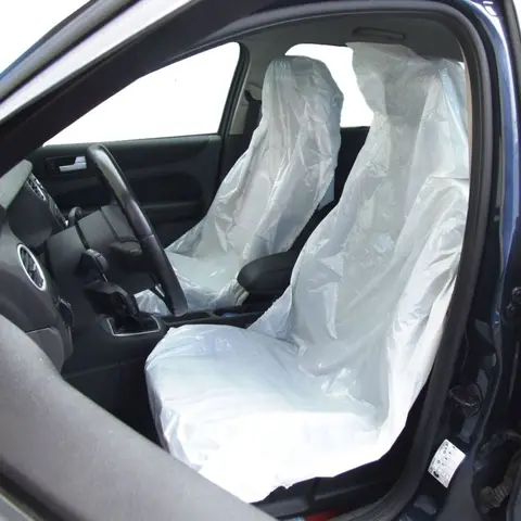 Полиэтиленовые одноразовые чехлы на сиденья автомобиля (белые защитные), размер 79x130 см