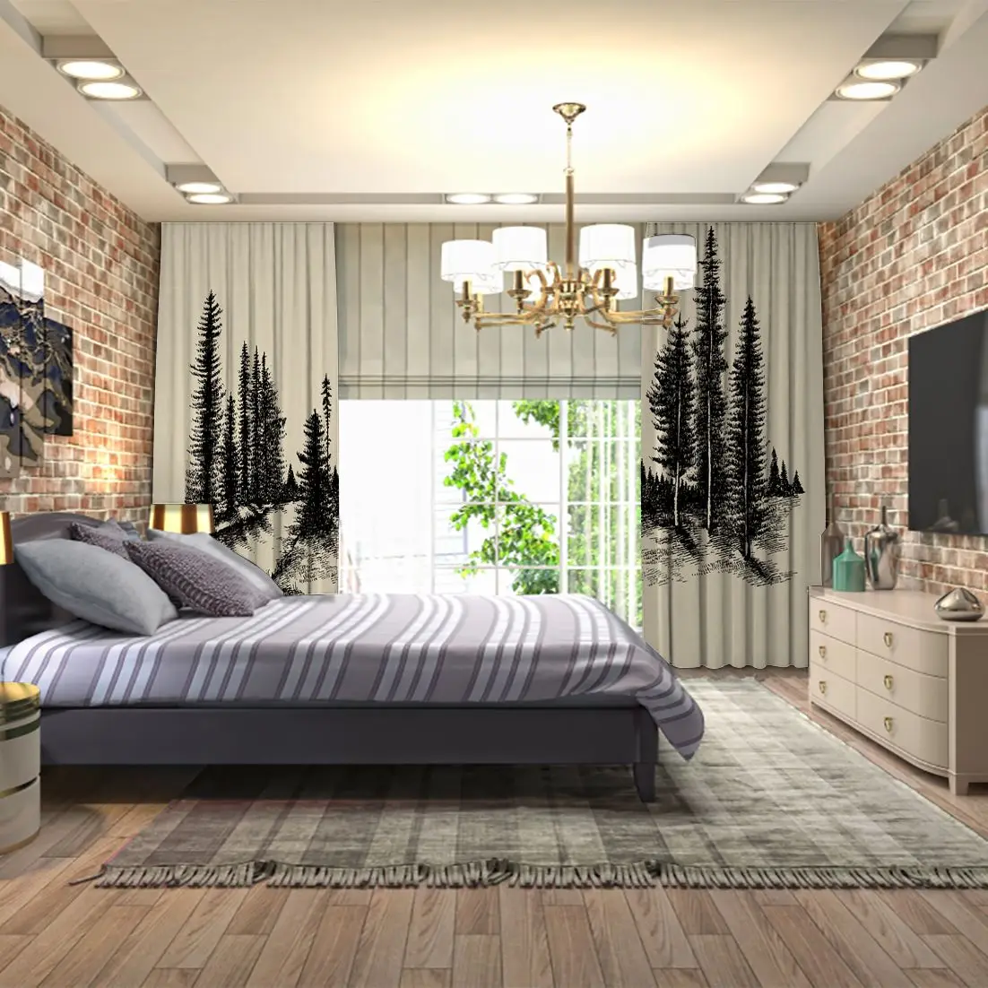 Занавес горный лес сосновые деревья река природа сельская местность