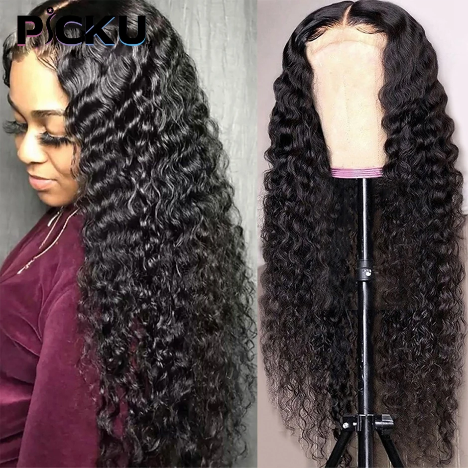 

Peruvian Deep Wave Lace Closure Human Hair Wigs For Black Women 180% Density Deep Wave Preplucked Hairline 4x4 Lace Closure Wigs