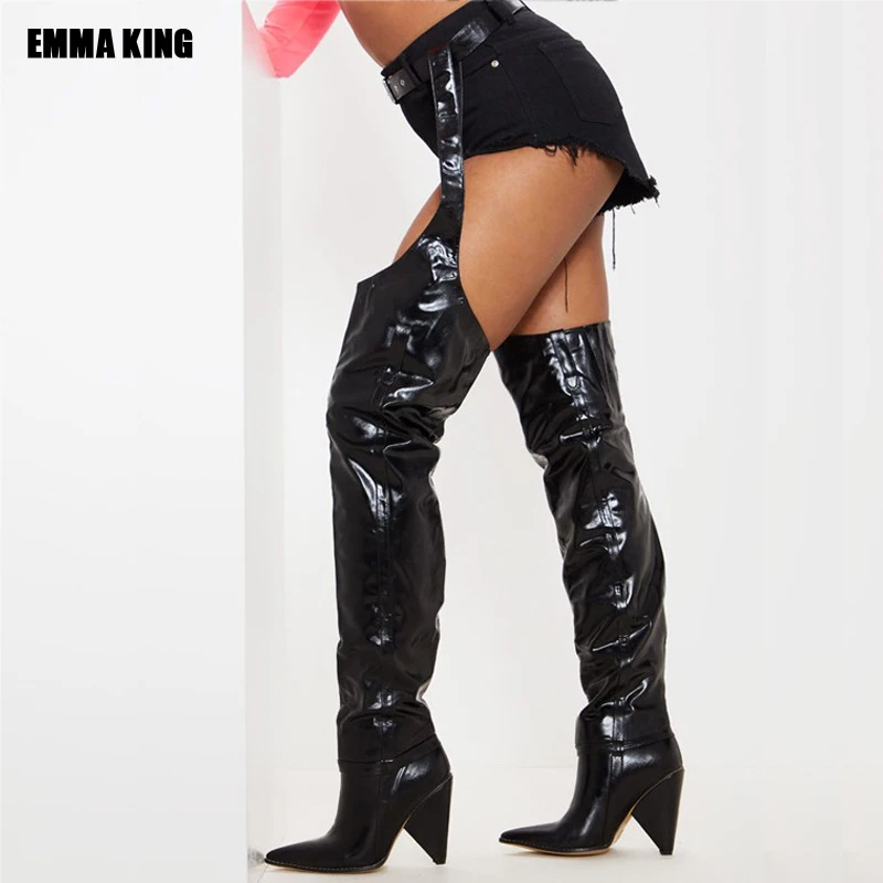 

Spring Autumn Waist Thigh High Boots Women Sexy Stretched Waist Belt Pointed Toe Spike Heels Lady Shoes 2021